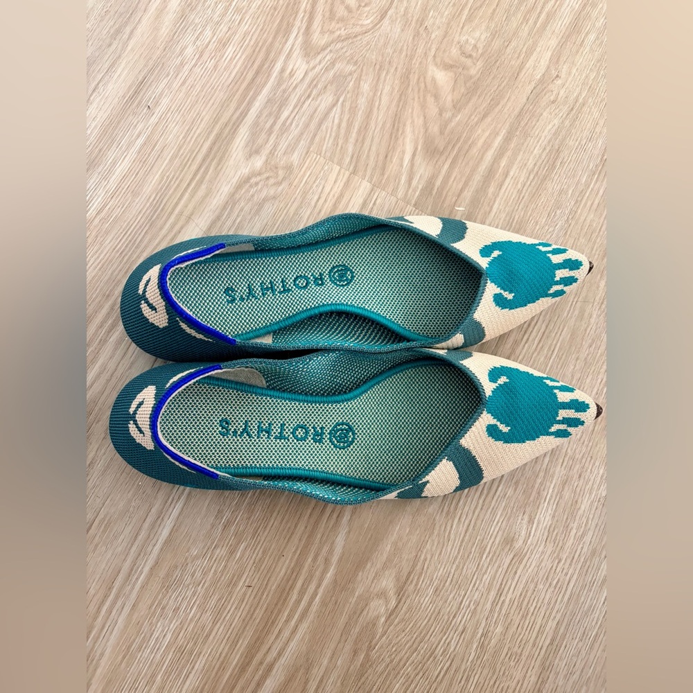 Rothy's Teal and Cream Pointed Toe Flats - Picture 2 of 7